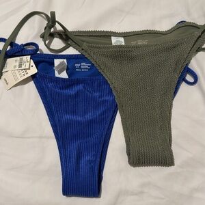Olive Green sparkle and Blue ribbed Bikini Bottoms
